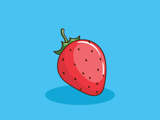Cute Strawberry Cartoon Vector on Blue Background