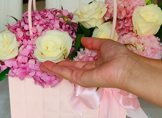 bouquet of flowers in the bag. High quality photo