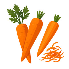 Carrots with Shavings Vector in Black and White – Minimal Line Drawing of Whole Root Vegetables and Curled Peel Fragments for Culinary, Organic, and Nutritional Design Themes