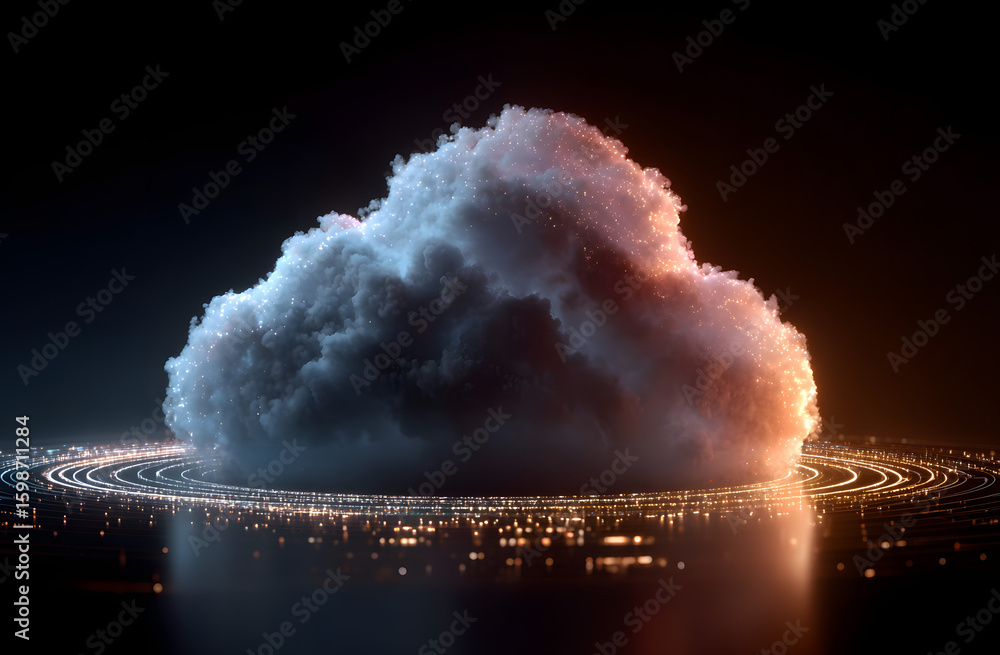 Poster abstract cloud computing tech. safe encrypted storage, personal data protection, verified encription