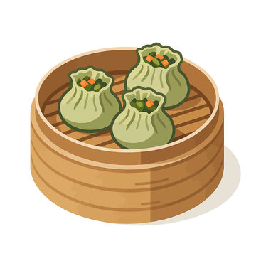 steamed dumplings in bamboo steamer clip art preview