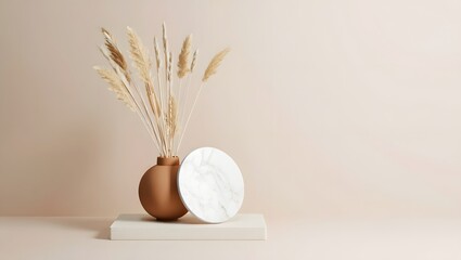 Minimalist Still Life with Pampas Grass and Marble Elements