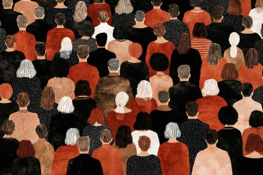 Crowd of diverse individuals embracing collective identity in a dynamic tapestry of colors demonstrating unity resilience and inclusion in contemporary artistic expression