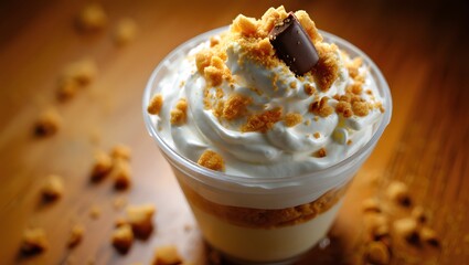 Whipped Cream Topped Dessert Parfait in Glass Cup