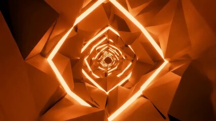 Abstract tunnel with geometric shapes and glowing lights, background - Powered by Adobe