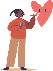 Girl drawing heart on wall