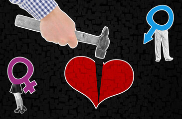 Broken Love. The collage symbolically depicts the grief and separation from broken love.