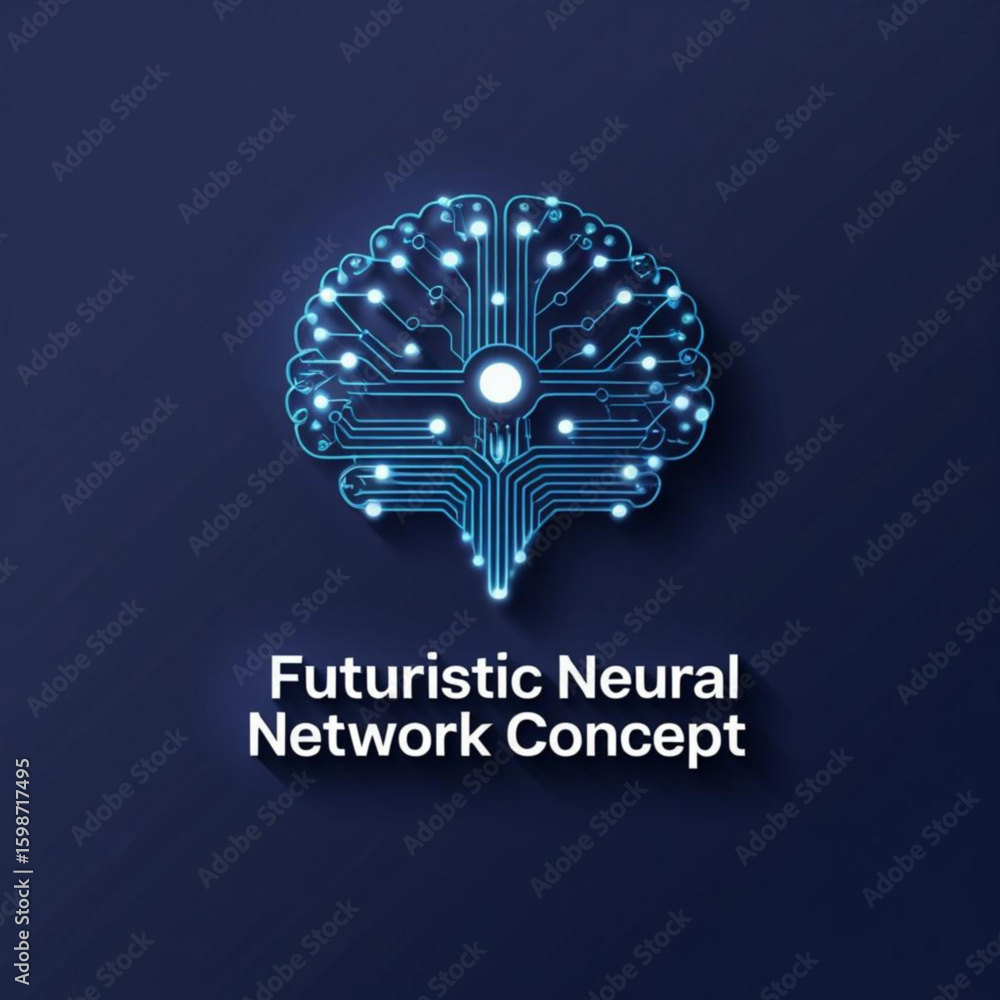 Poster glowing schematic representation of a brain with interconnected nodes and circuit pathways shown cle