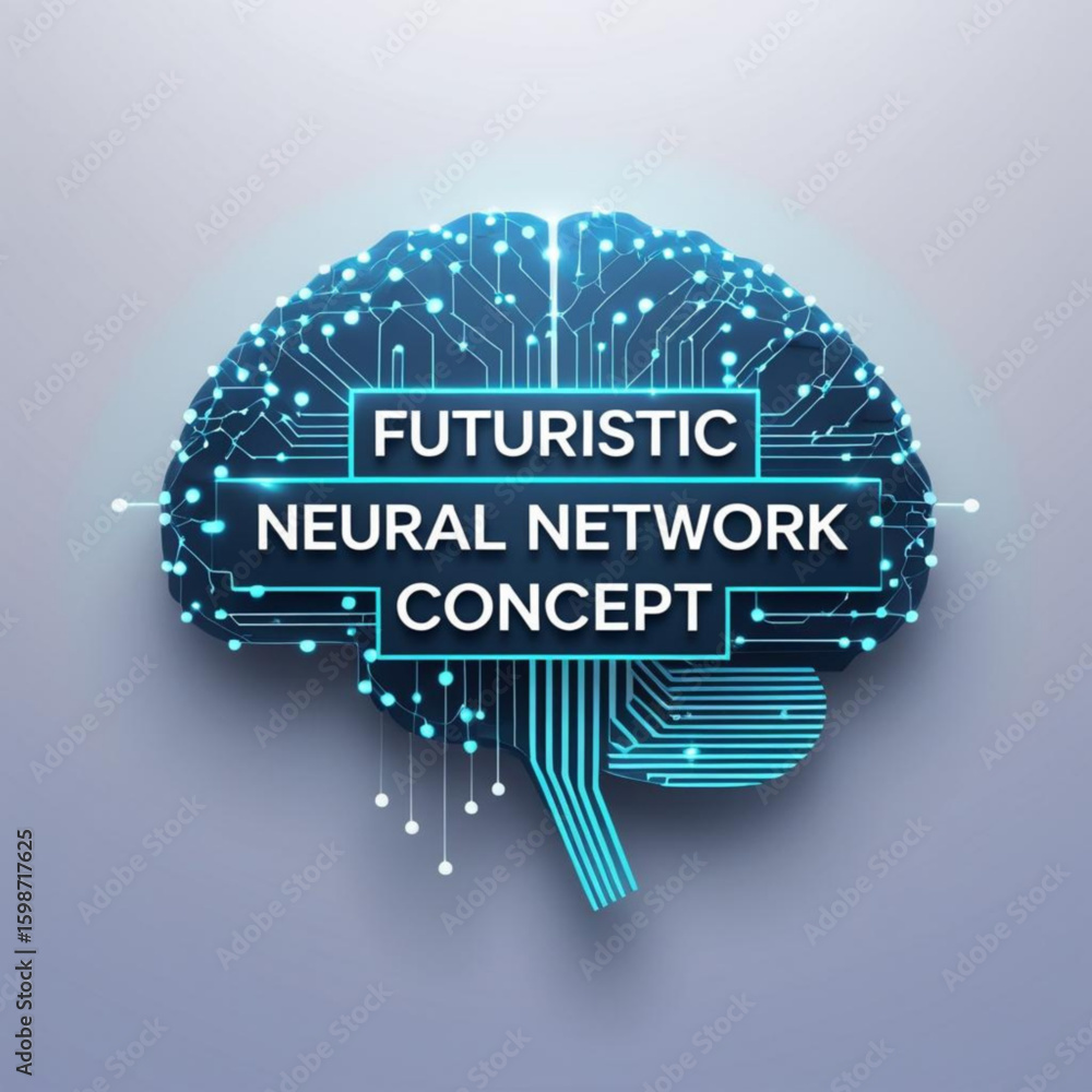 Poster illustration of a glowing cerebral organ with interconnected nodes and lines representing artificial