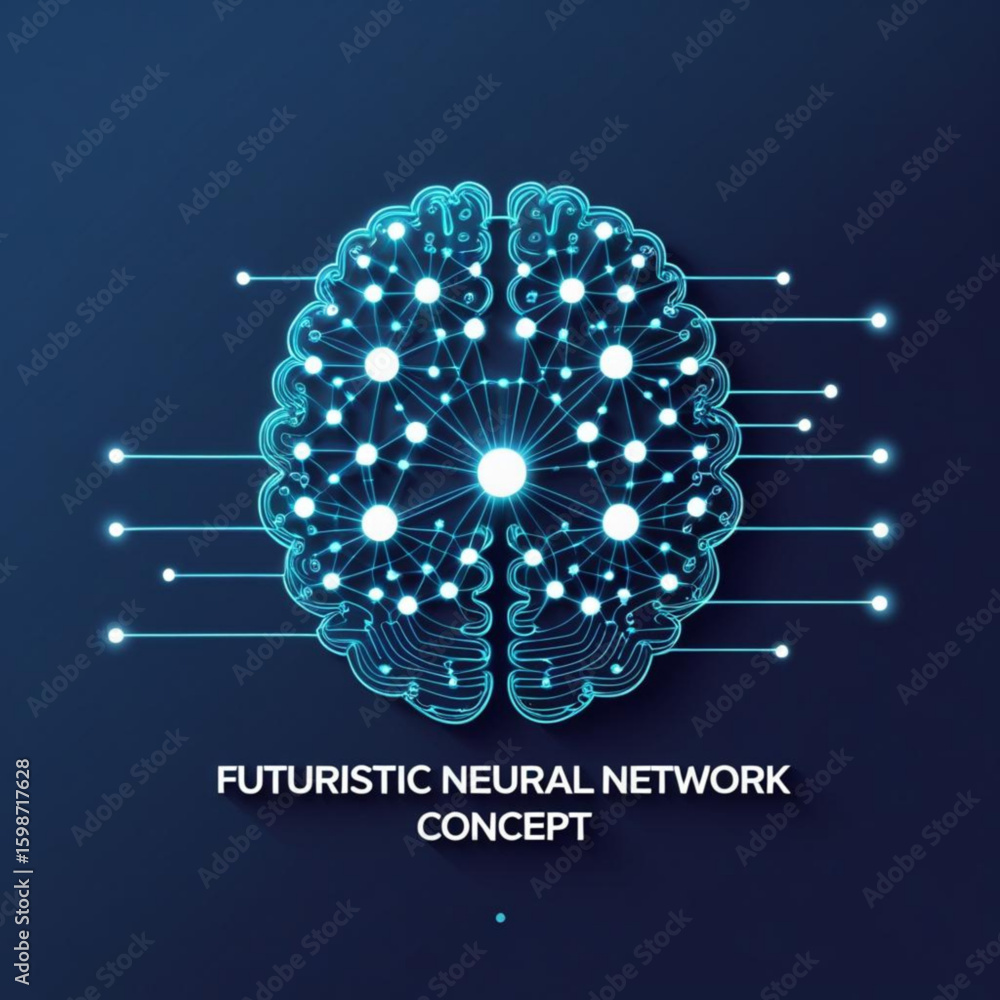 Poster illustration of a glowing brain with connected nodes and lines representing neural network connectio