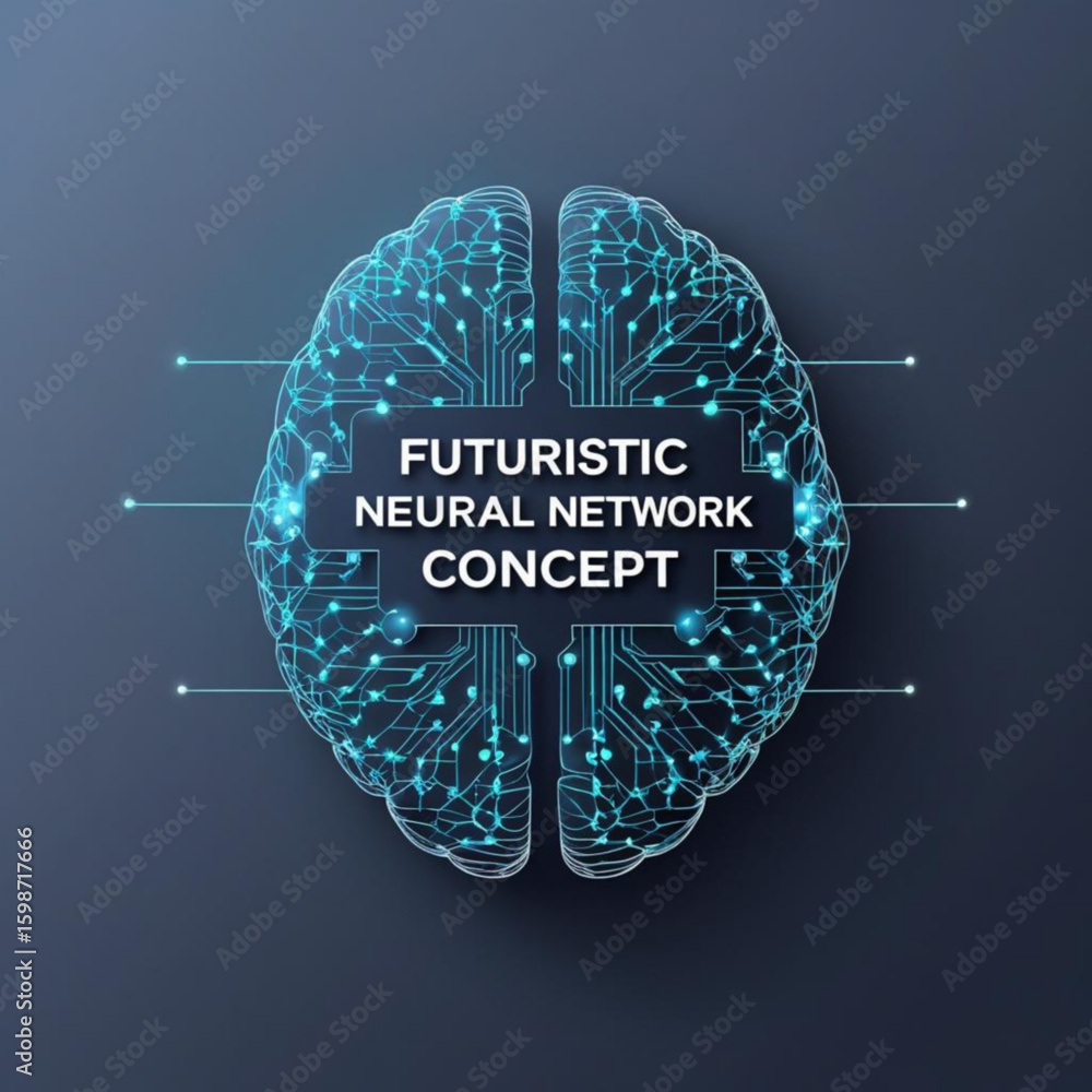 Poster glowing neural network representation with circuit connections and node points on a muted tone surfa