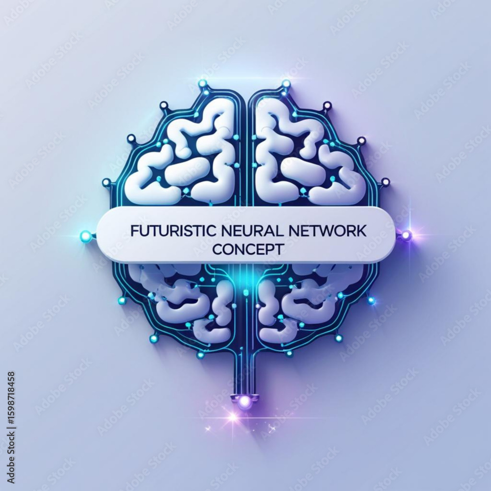 Poster conceptual representation of human brain with futuristic neural network connections and glowing elem