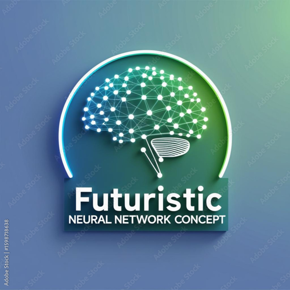Poster illustration of a glowing brain with connected dots and lines inside a circular frame on a gradient 