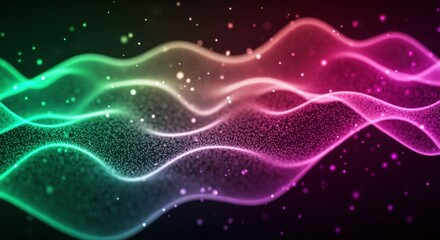 Obraz premium Vibrant abstract flow of color gradient waves combined with scattered glowing digital dots and soft light.