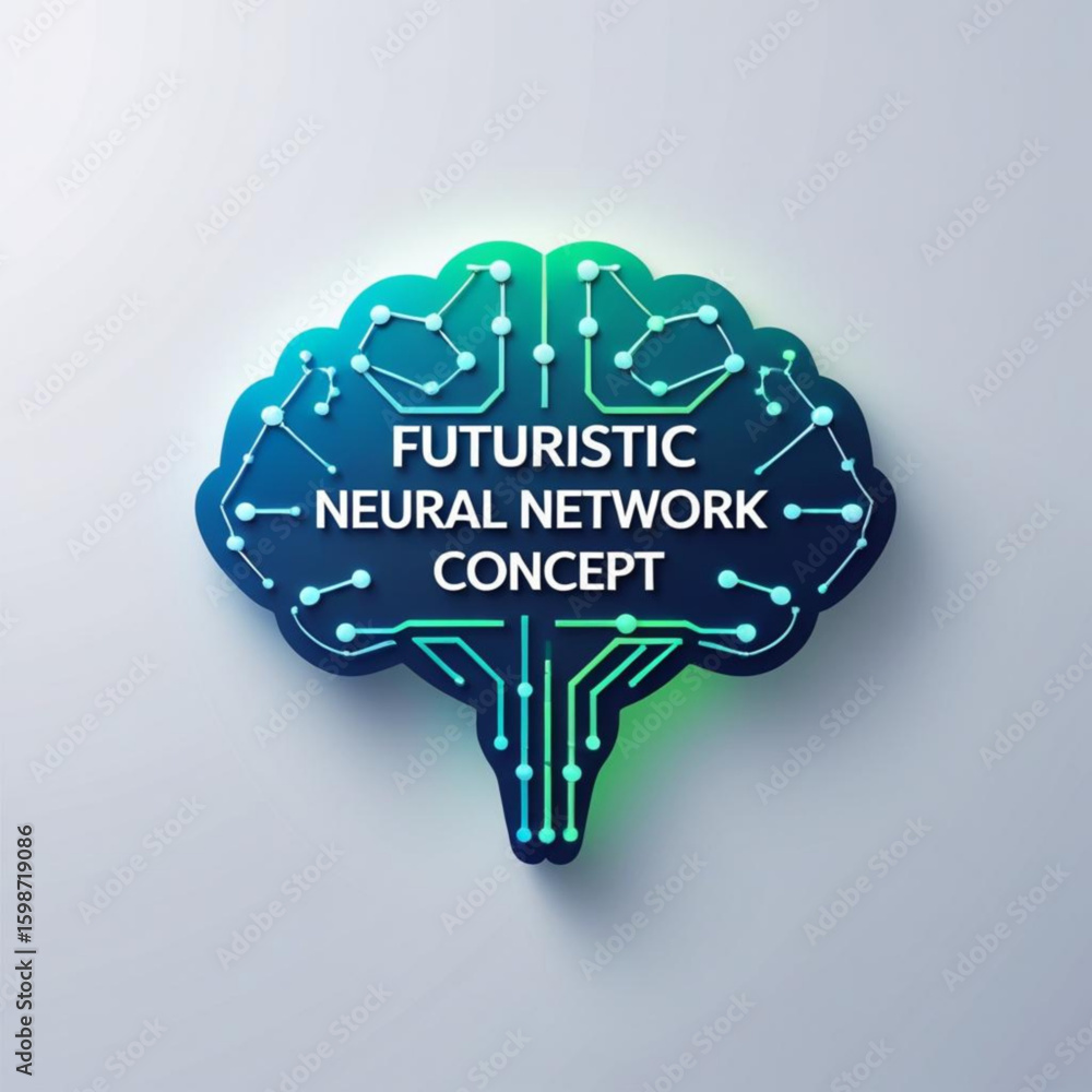 Poster illustration of a stylized brain with circuit connections representing artificial intelligence and n