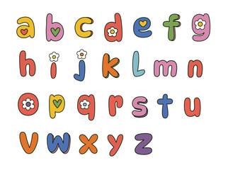 set of isolated whimsical lowercase letters cartoon graphic