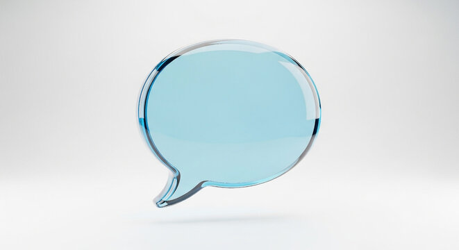 Translucent Blue Glass Speech Bubble on White Background talk communication
