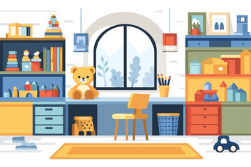 Playful and Colorful Kids' Room Workspace with Toys and Decor