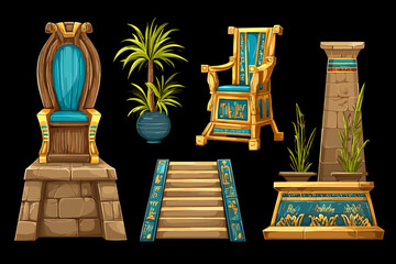 Ancient Egyptian Themed Assets: Thrones, Columns, and Plants for Creative Projects