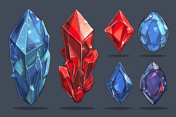 Colorful Gemstone Collection in Various Shapes and Sizes for Digital Art