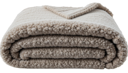 A soft and cozy sherpa throw blanket, neatly folded and isolated on transparent background, offers warmth and comfort, perfect for snuggling up on chilly days