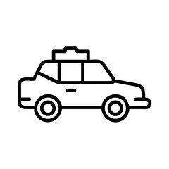 Obraz premium Car with luggage on roof icon in minimalist line art style for travel and transportation concept