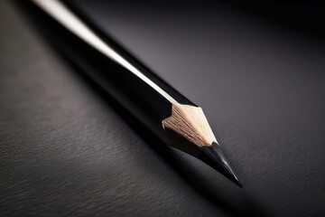 isolated black pencil on black background and office stationery flat lay