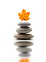 Balanced Stones with Autumn Maple Leaf - Serenity and Harmony Concept