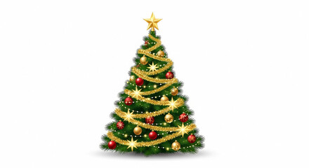 Decorated Christmas Tree with Gold Tinsel Red and Gold Ornaments holiday festive