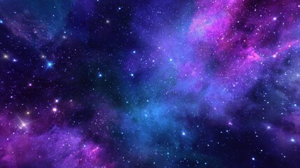 Fototapeta premium Vibrant cosmic nebula with swirling colors of purple, blue, and pink, filled with stars