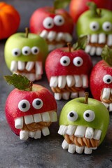 Monster Apple Bites with Peanut Butter Tongues and Marshmallow Teeth
