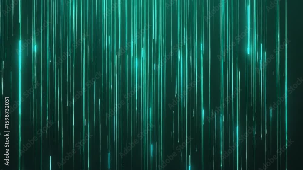 Poster vibrant green screen with a multitude of lines and bright, glowing lights. the lines are long and th