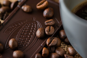 coffee beans and cup