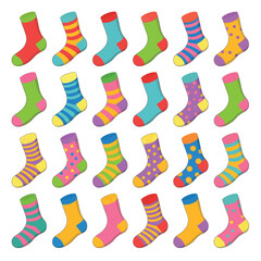 Vibrant collection of colorful striped and patterned socks
