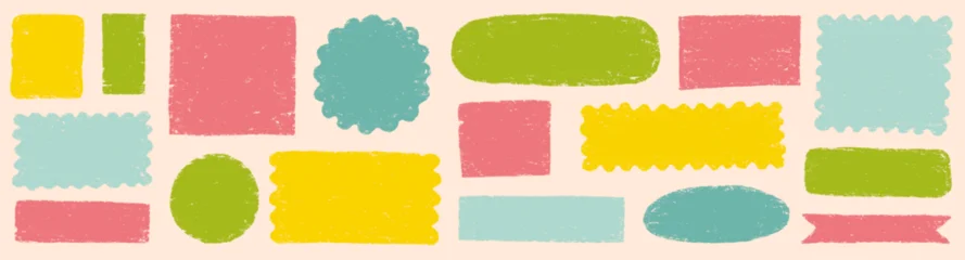  Doodle brush crayon shape color frame set. Hand drawn crayon pencil box, pastel rough chalk texture square border. Cute cartoon paint frame circle, square background design. Vector illustration © Polina Tomtosova