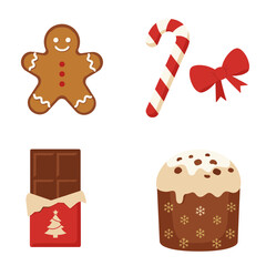 Illustration of christmas treats including gingerbread man and panettone