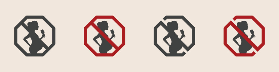 No alcohol during pregnancy vector icons. No alcohol allowed during pregnancy signs