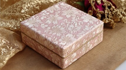 Elegant Pink Floral Gift Box with Gold Accents