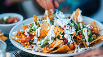 Crispy Nachos with Spicy Salsa and Sour Cream
