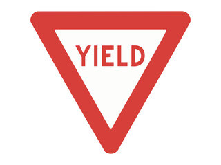 Red and white yield traffic sign, triangular design on white background, concept of road safety, warning symbol, vehicle control, directional signage, isolated illustration