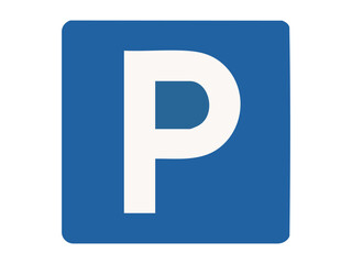 Blue parking sign with white letter p, traffic and road symbol, urban street design, icon for transportation and public spaces, isolated on white background