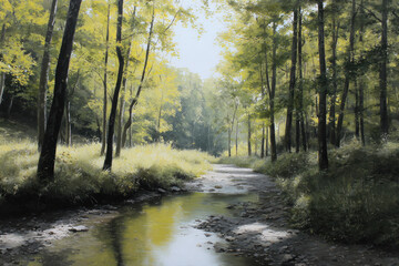 Fototapeta premium breathtaking landscape showcasing interplay of natural light with lush greenery and vibrant flowers