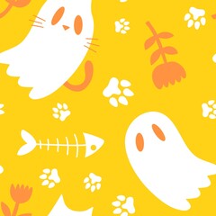 Halloween animals seamless cats pattern for wrapping paper