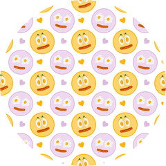 Freehand Cute Food Emoticons on plate Seamless Pattern on Circle Backdrop Motivation or Egg Day Fond