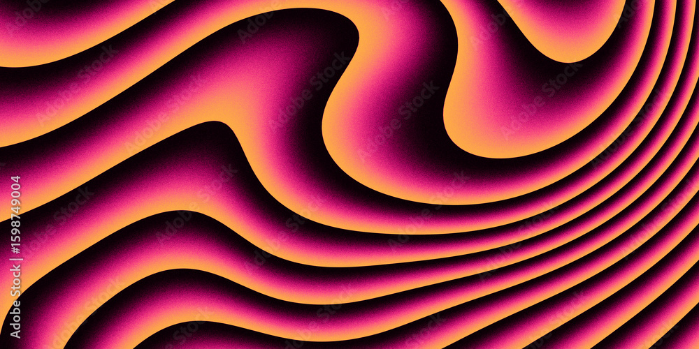 Poster abstract pink yellow background with wavy lines and gradient. curved shapes. color stretch. retro st