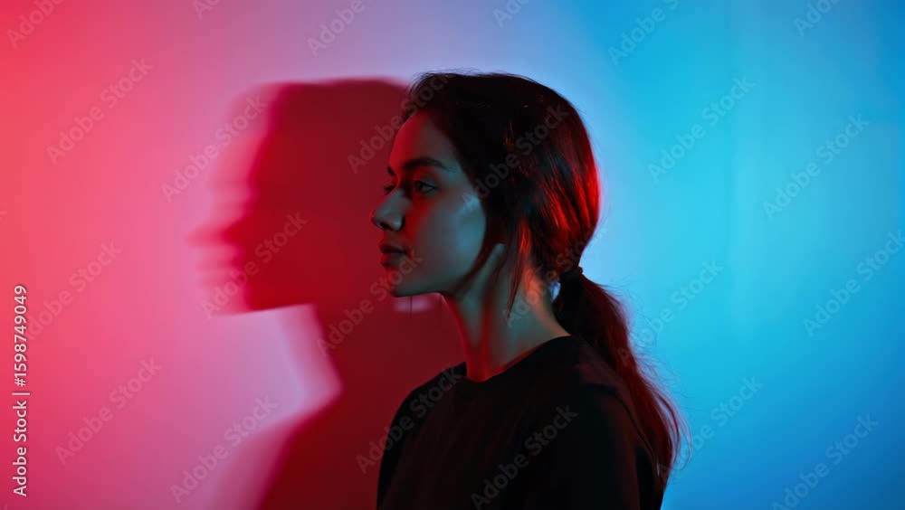Aufkleber a person stands still against a vibrant backdrop while colorful lights create a dynamic effect. the 