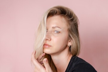 Portrait of elegant woman. Attractive sensual young blond woman. Nude makeup, nomakeup