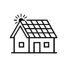 Solar Panel House Icon – Eco Home Line Art Vector