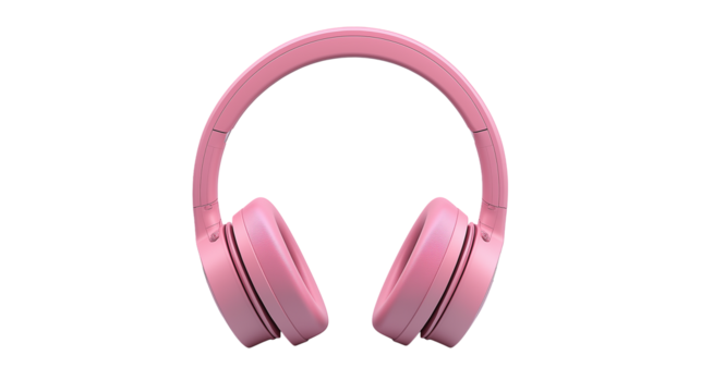 A modern pink headphone with cushioned ear pads and adjustable headband, isolated on white background or transparent PNG.