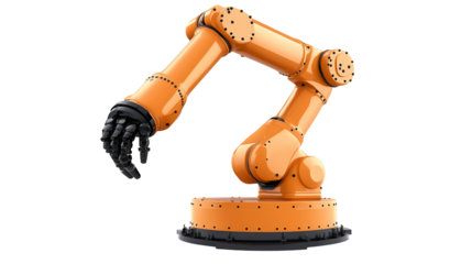 A mechanical robotic arm with joints and metal components, isolated on a white or transparent png background.
